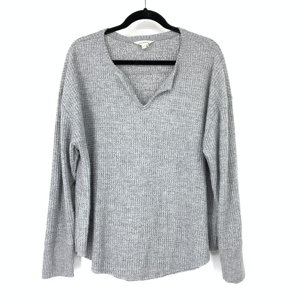 Lucky Brand Split Neck Pullover Thermal Top Womens Size XL Gray Long Sleeve